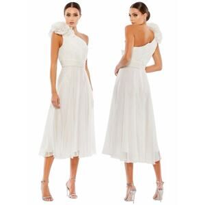Mac Duggal Rosette One Shoulder Tea Length Dress White Size 12